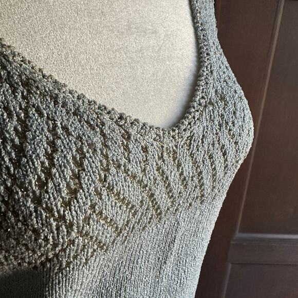 1960s VINTAGE | Unique Light Blue and Gold Knit Long Sleeve Gown | Aprox Small - Picture 4 of 8